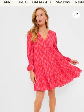 Pomander Place Hot Pink Printed V-Neck Tiered Mini Dress